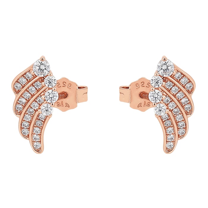 AMOR Rose Gold Coloured Sterling Silver Cubic Zirconia Wing Stud Earrings