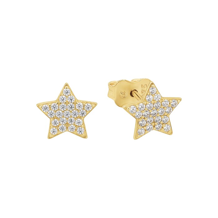 AMOR 9ct Yellow Gold Cubic Zirconia Star Stud Earrings