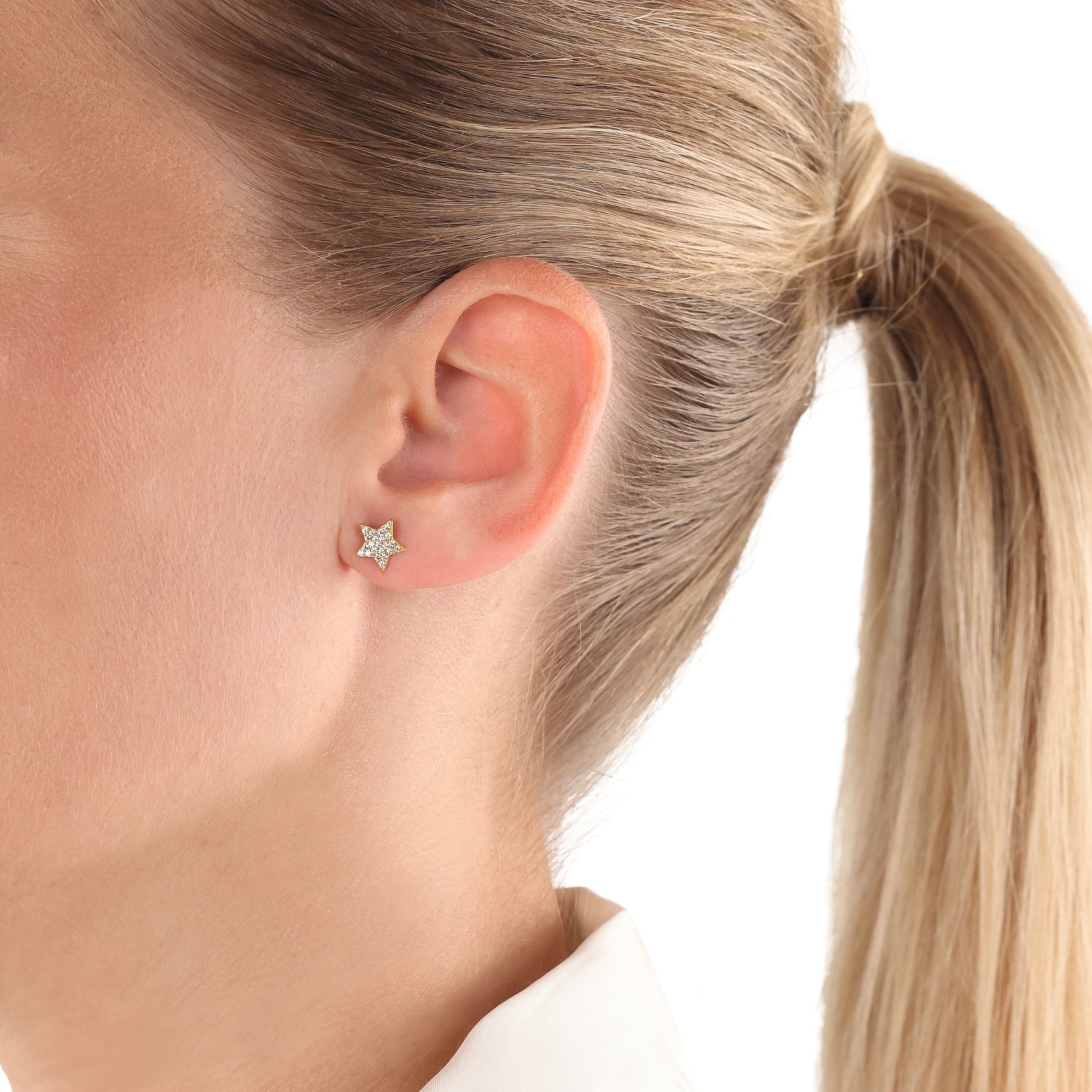 AMOR 9ct Yellow Gold Cubic Zirconia Star Stud Earrings AMOR 9ct Yellow Gold Cubic Zirconia Star Stud Earrings
