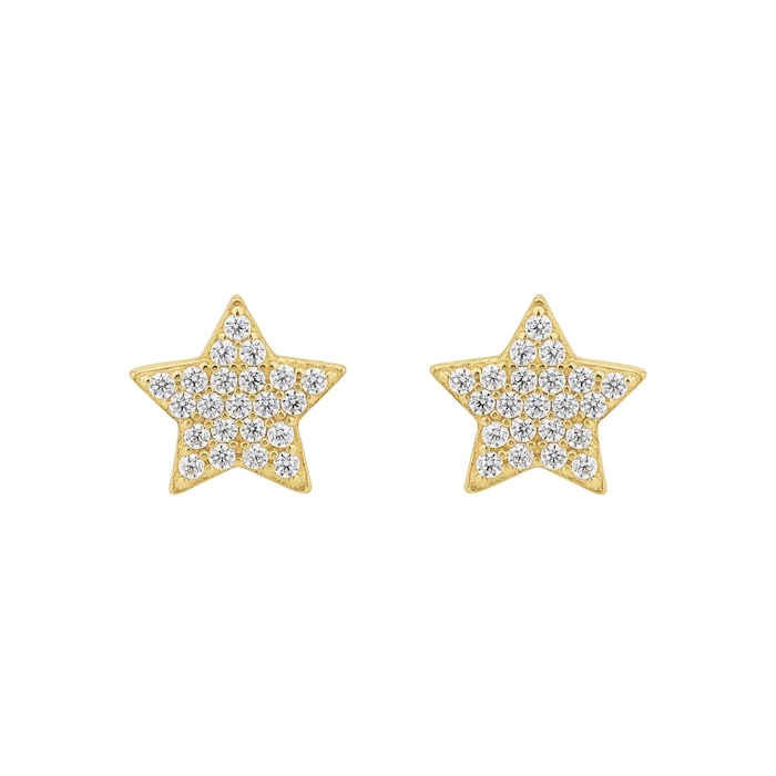AMOR 9ct Yellow Gold Cubic Zirconia Star Stud Earrings