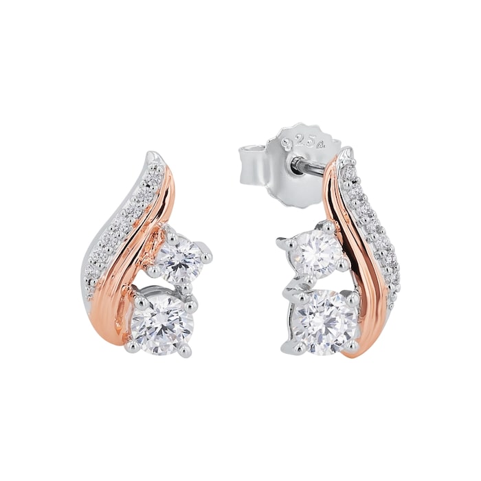 AMOR Silver Bi Colour Cubic Zirconia Stud Earrings