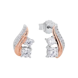 37970179 - Silver Bi Colour Cubic Zirconia Stud Earrings