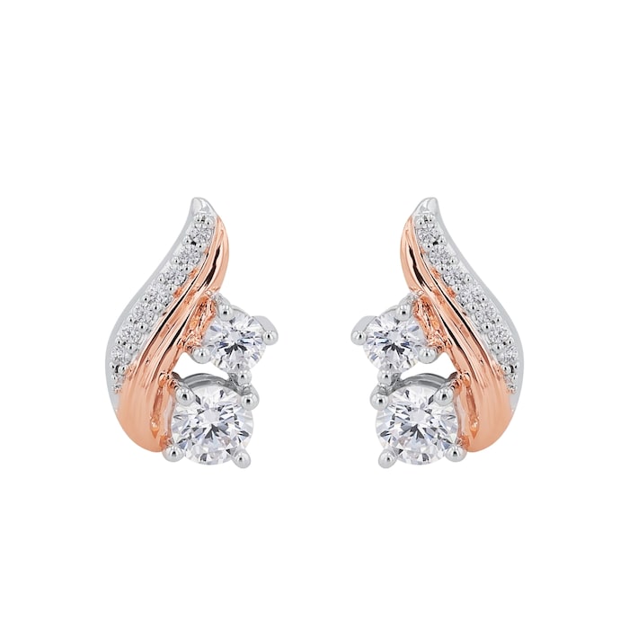 AMOR Silver Bi Colour Cubic Zirconia Stud Earrings