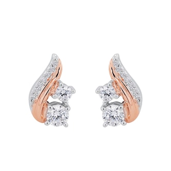 AMOR Silver Bi Colour Cubic Zirconia Stud Earrings