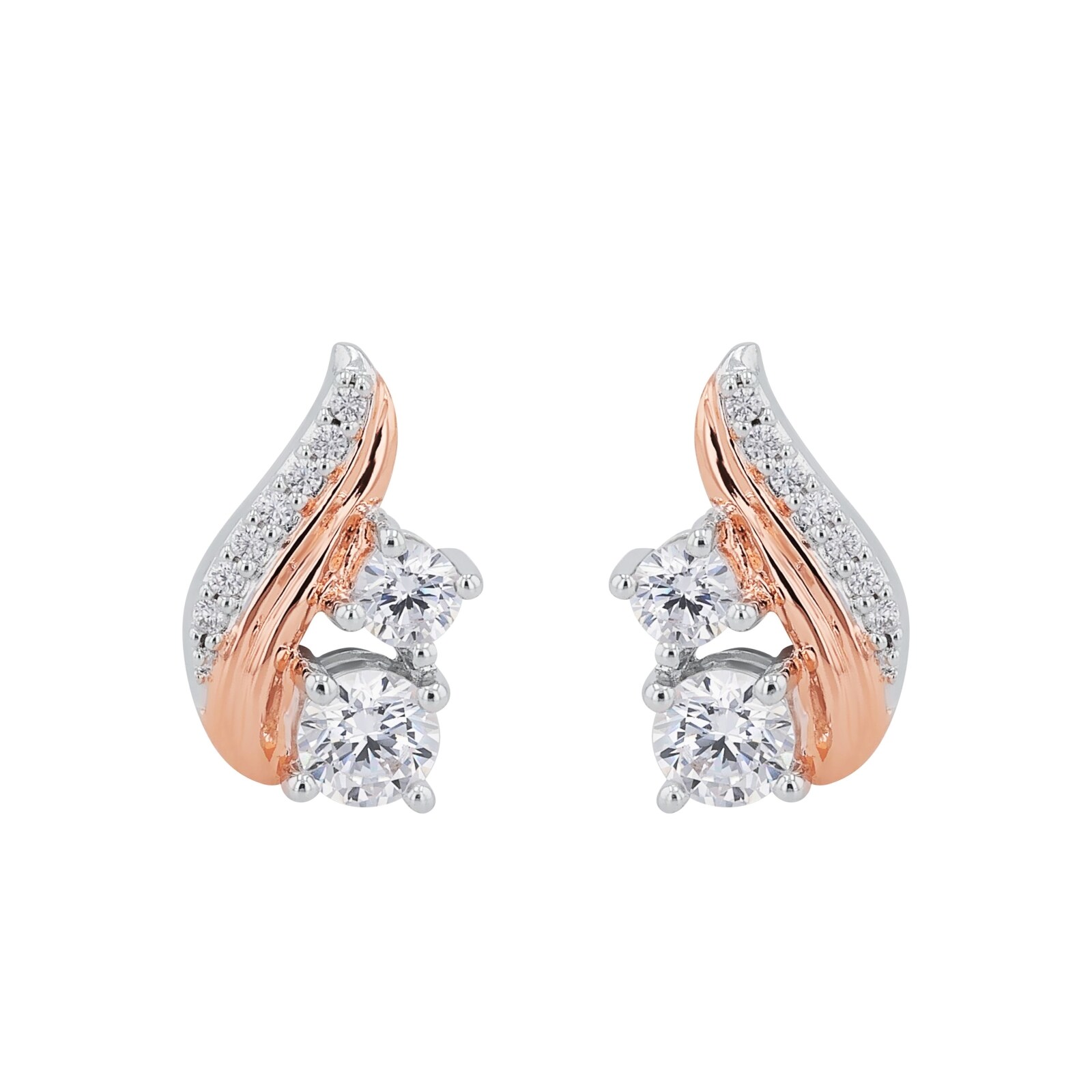 AMOR Silver Bi Colour Cubic Zirconia Stud Earrings