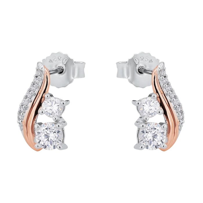 AMOR Silver Bi Colour Cubic Zirconia Stud Earrings