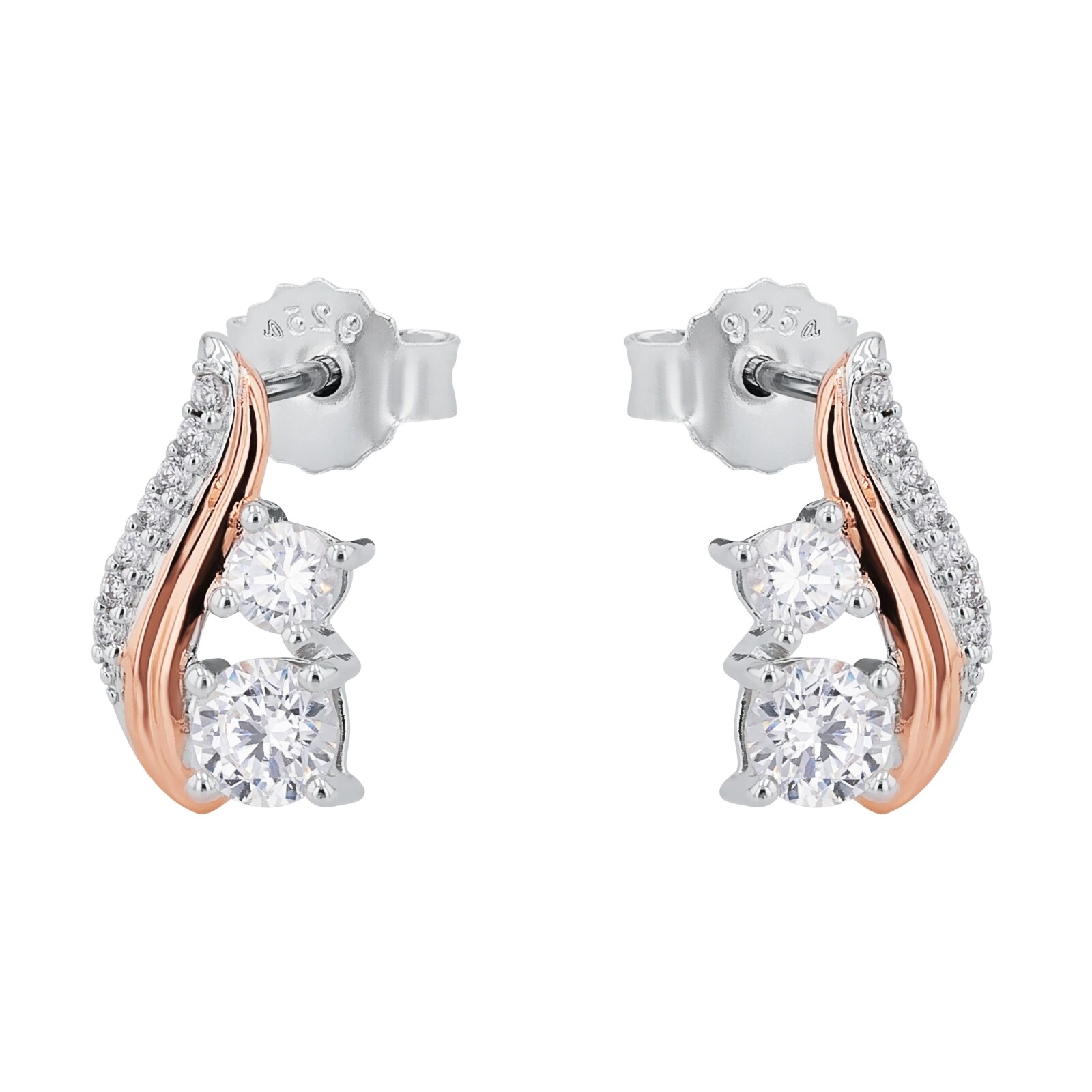 AMOR Silver Bi Colour Cubic Zirconia Stud Earrings