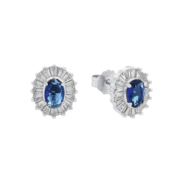 AMOR Silver Blue Stone Oval Earrings