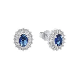 37970180 - Silver Blue Stone Oval Earrings