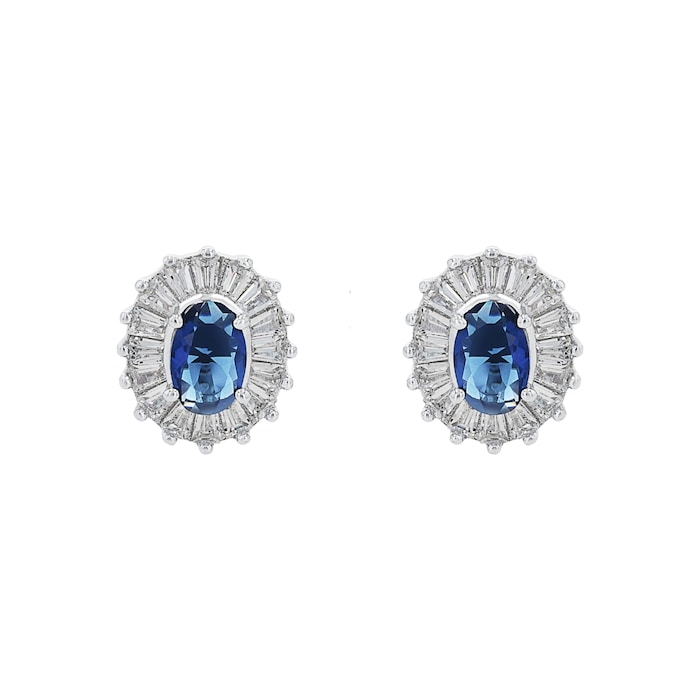 AMOR Silver Blue Stone Oval Earrings