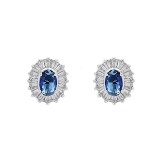 AMOR Silver Blue Stone Oval Earrings
