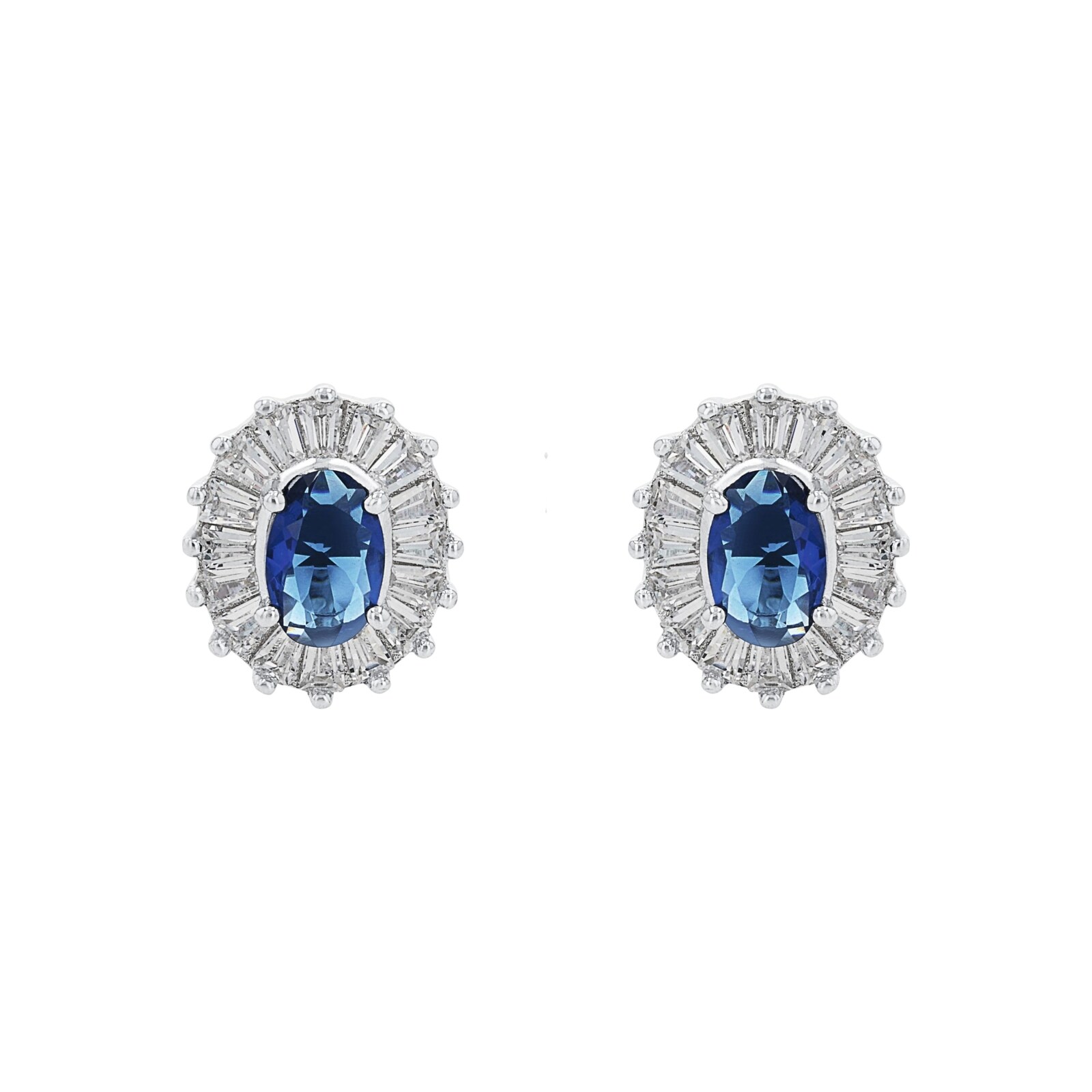 AMOR Silver Blue Stone Oval Earrings