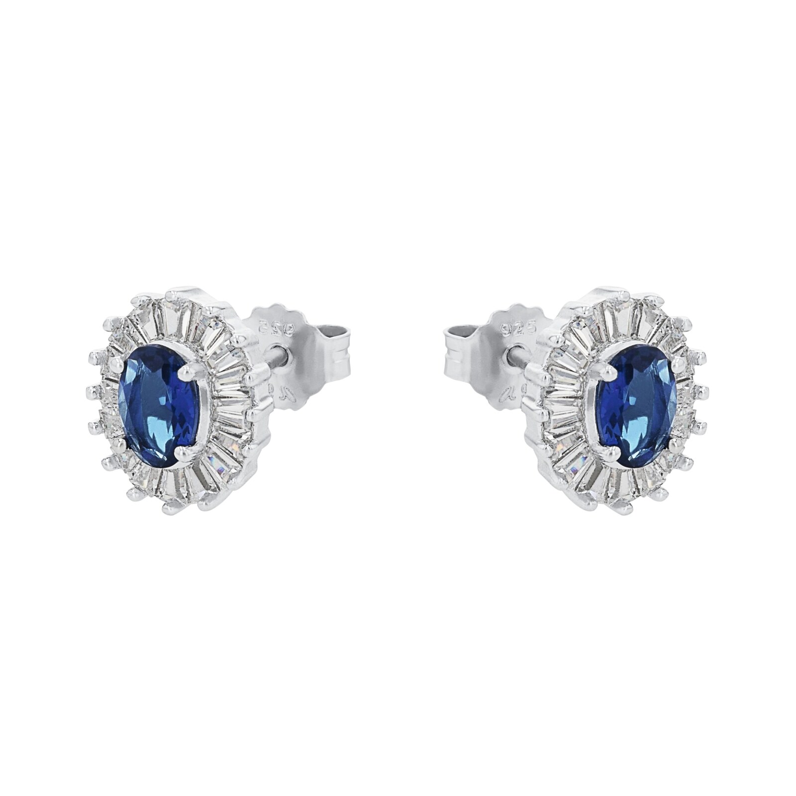 AMOR Silver Blue Stone Oval Earrings