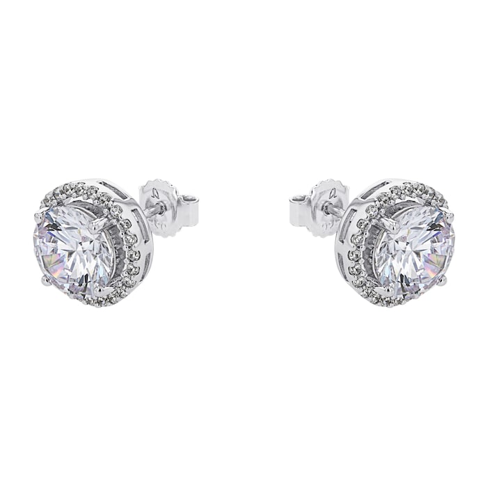 AMOR Silver 12mm Cubic Zirconia Round Stud Earrings