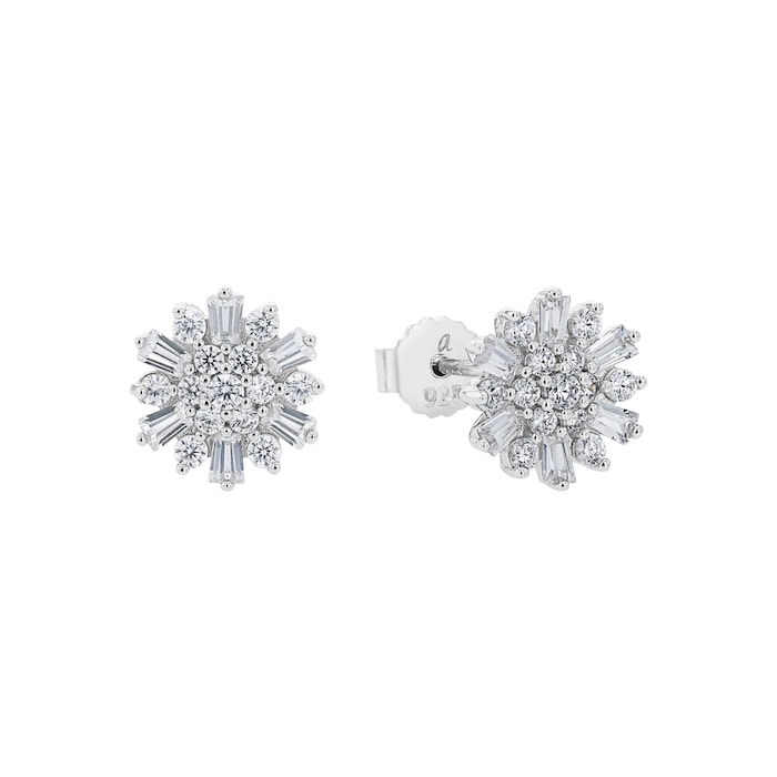 AMOR Silver 11mm Cubic Zirconia Round Stud Earrings