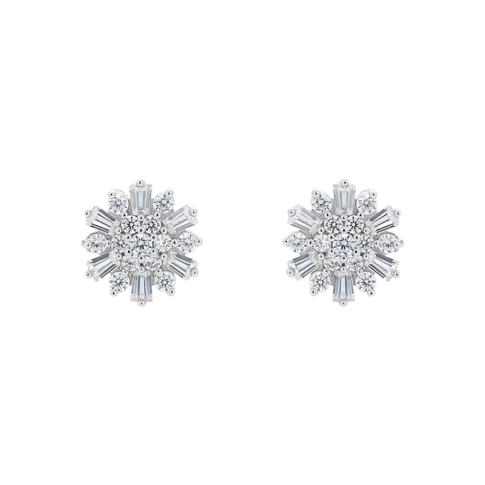 AMOR Silver 11mm Cubic Zirconia Round Stud Earrings
