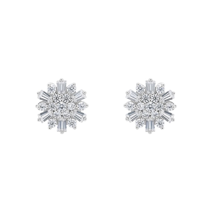 AMOR Silver 11mm Cubic Zirconia Round Stud Earrings