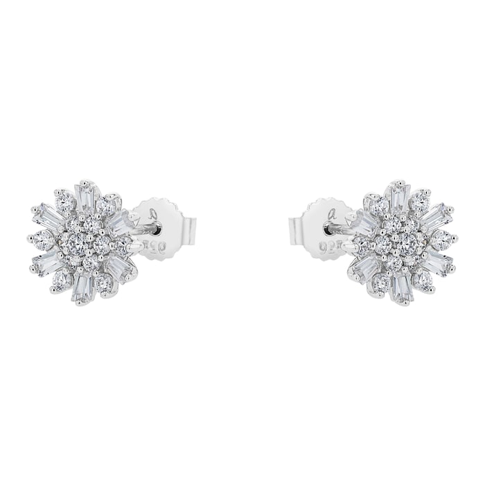 AMOR Silver 11mm Cubic Zirconia Round Stud Earrings