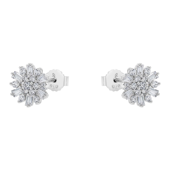 AMOR Silver 11mm Cubic Zirconia Round Stud Earrings