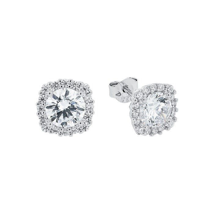 AMOR Silver 9mm Cubic Zirconia Round Stud Earrings