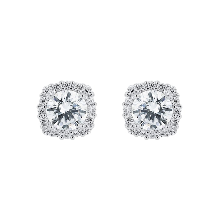 AMOR Silver 9mm Cubic Zirconia Round Stud Earrings