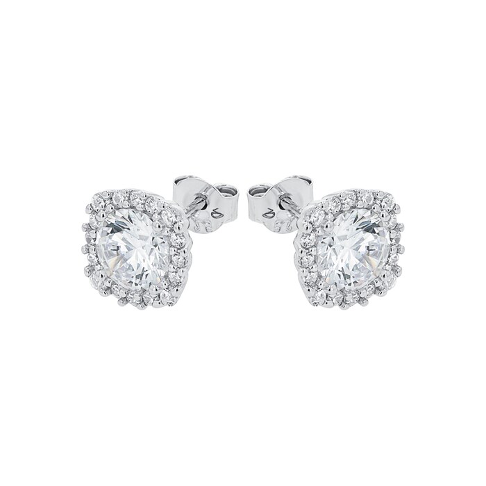 AMOR Silver 9mm Cubic Zirconia Round Stud Earrings