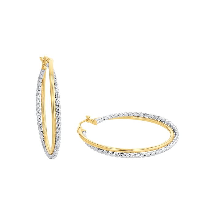 AMOR 9ct Yellow Bi Colour Hoop Earrings