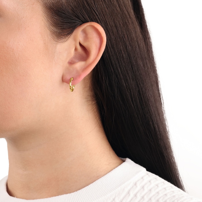 AMOR 9ct Yellow Gold Textured Hoop Earrings