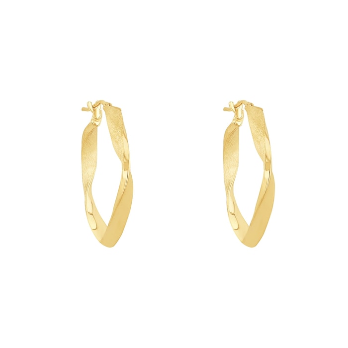 AMOR 9ct Yellow Gold Wave Effect Hoop Earrings