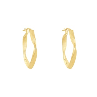 AMOR 9ct Yellow Gold Wave Effect Hoop Earrings