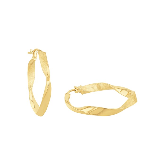 AMOR 9ct Yellow Gold Wave Effect Hoop Earrings