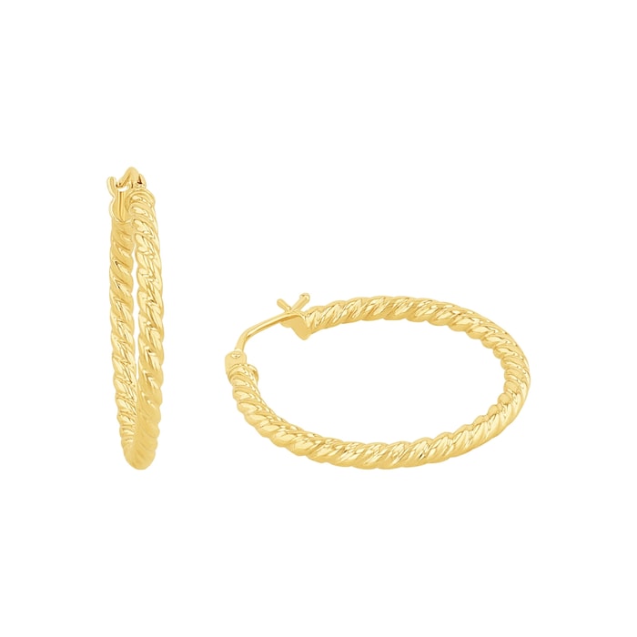 AMOR 9ct Yellow Gold 25mm Textured Hoop Earrings