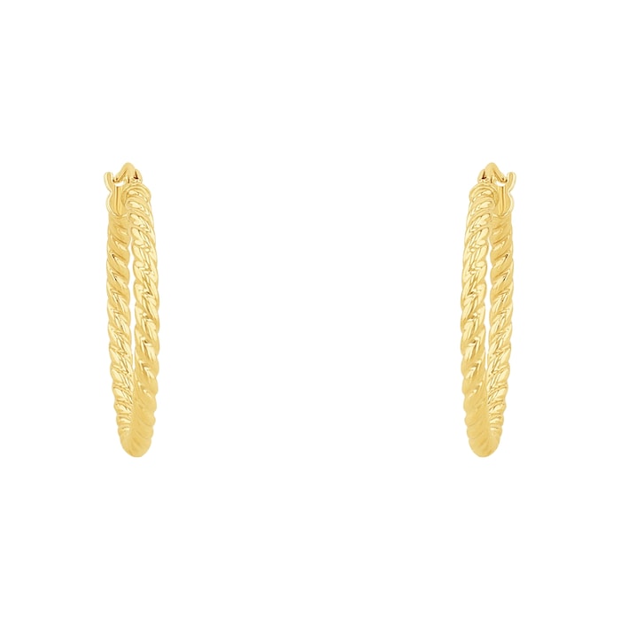 AMOR 9ct Yellow Gold 25mm Textured Hoop Earrings