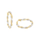 AMOR 9ct Yellow Gold Bi Colour Twist Hoop Earrings