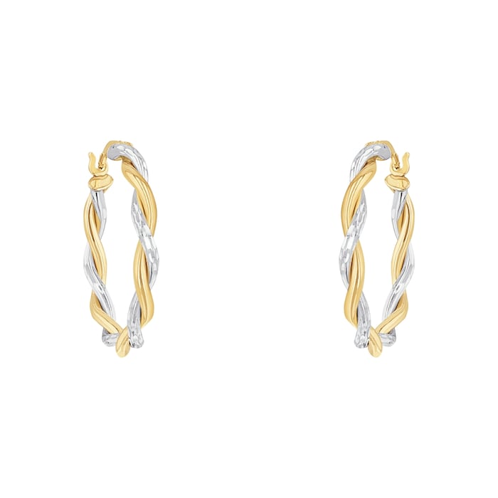 AMOR 9ct Yellow Gold Bi Colour Twist Hoop Earrings