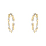 AMOR 9ct Yellow Gold Bi Colour Twist Hoop Earrings