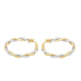 AMOR 9ct Yellow Gold Bi Colour Twist Hoop Earrings