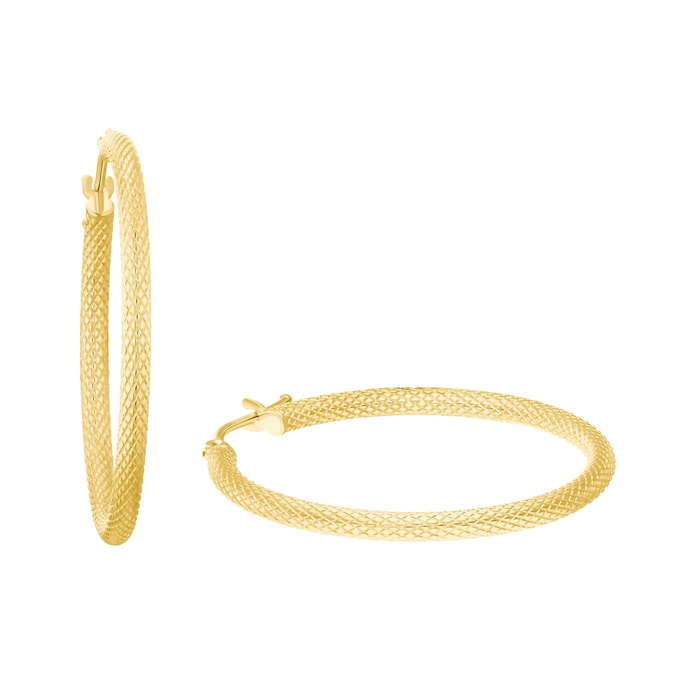 AMOR 9ct Yellow Gold 28mm Textured Hoop Earrings