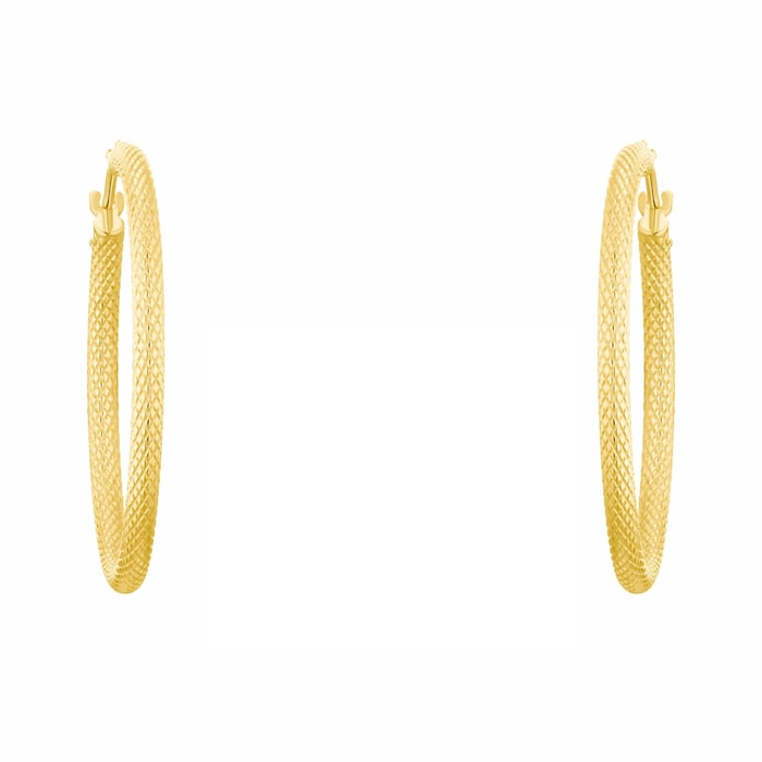 AMOR 9ct Yellow Gold 28mm Textured Hoop Earrings