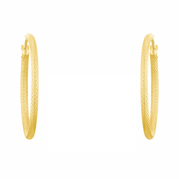 AMOR 9ct Yellow Gold 28mm Textured Hoop Earrings