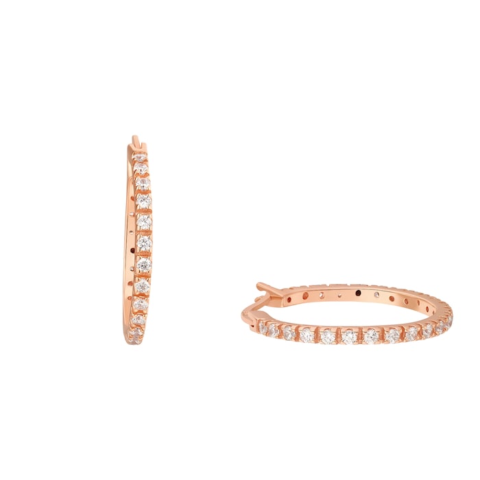 AMOR Rose Gold Coloured Sterling Silver Cubic Zirconia Hoop Earrings