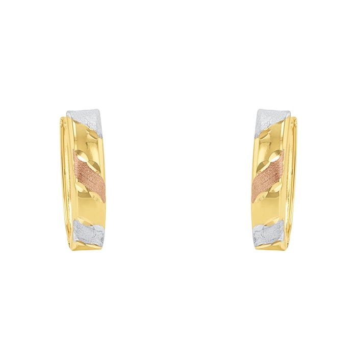 AMOR 14ct Yellow Gold Tri Colour Huggie Hoop Earrings