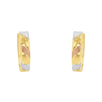 AMOR 14ct Yellow Gold Tri Colour Huggie Hoop Earrings