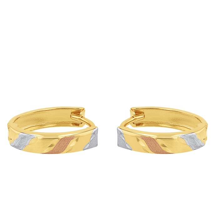 AMOR 14ct Yellow Gold Tri Colour Huggie Hoop Earrings