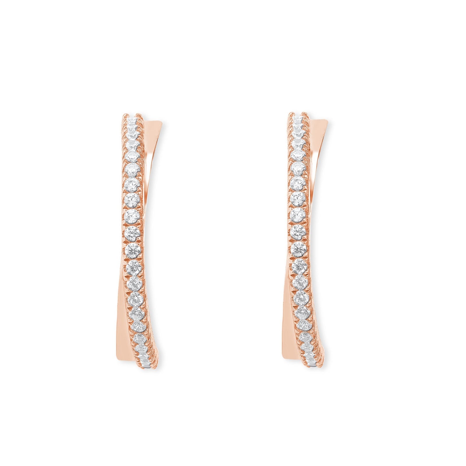 AMOR Yellow Gold Coloured Sterling Silver Cubic Zirconia Cross Over Hoop Earrings
