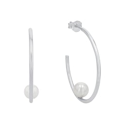 37970200 - Silver Cultured Pearl Hoop Earrings