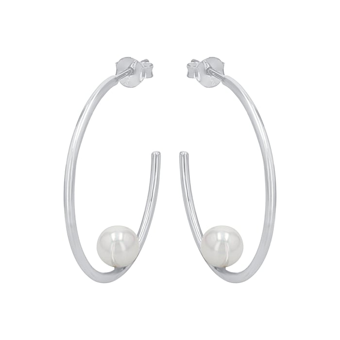 AMOR Silver Cultured Pearl Hoop Earrings