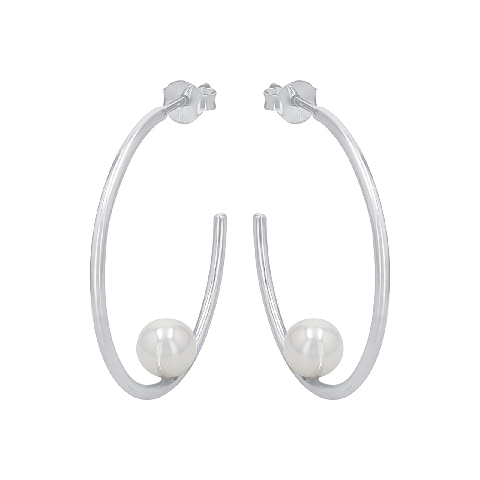 AMOR Silver Cultured Pearl Hoop Earrings