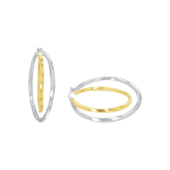 AMOR Silver Bi Colour Double Hoop Earrings