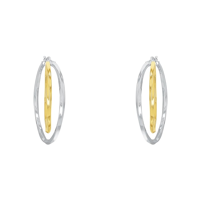 AMOR Silver Bi Colour Double Hoop Earrings